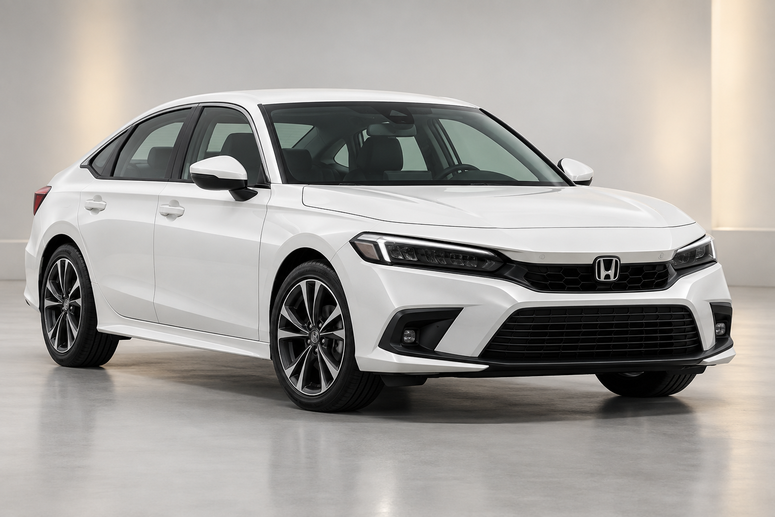 New-generation white Honda Civic sedan